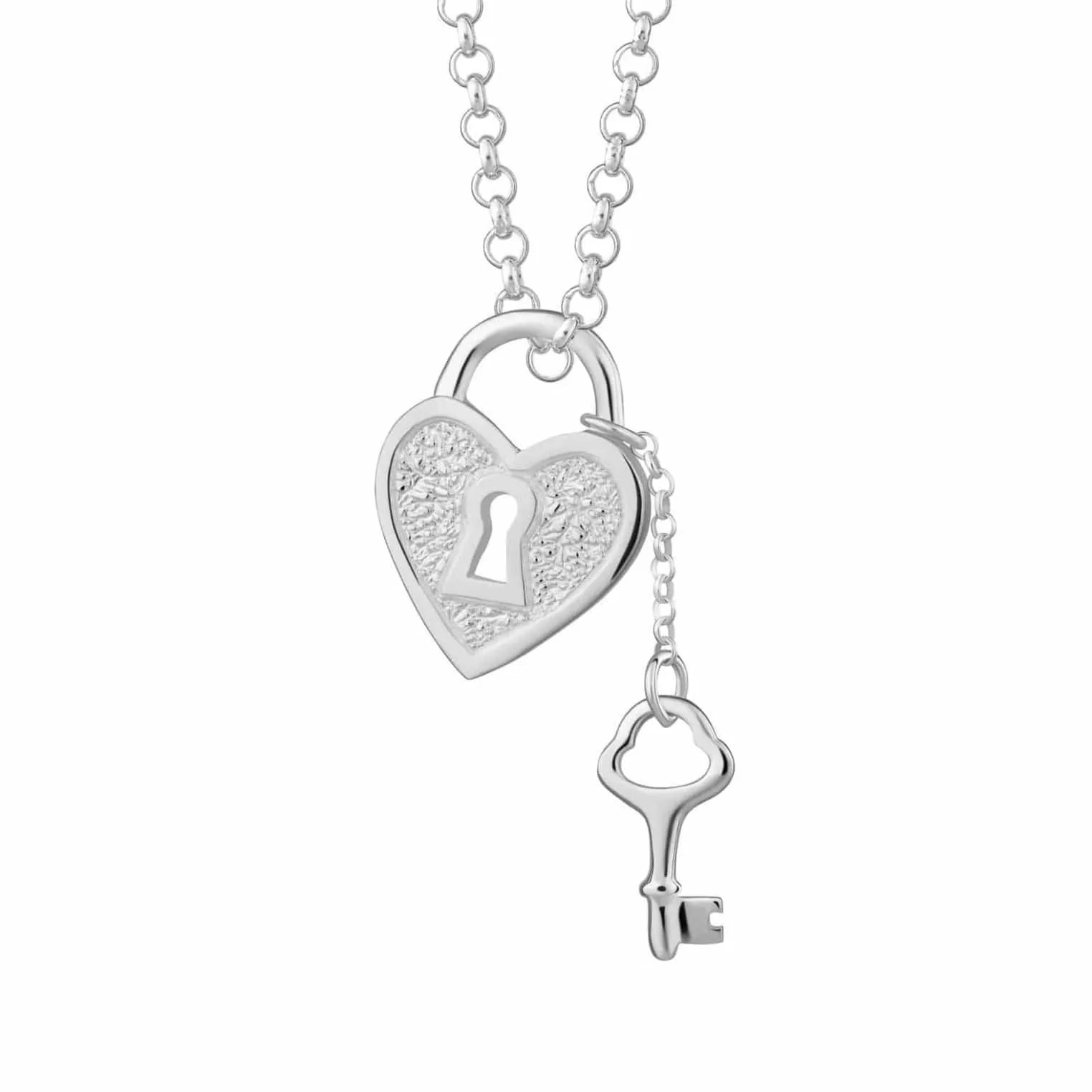 Silver Heart Shaped Padlock and Key Necklace sold by Lily Charmed
