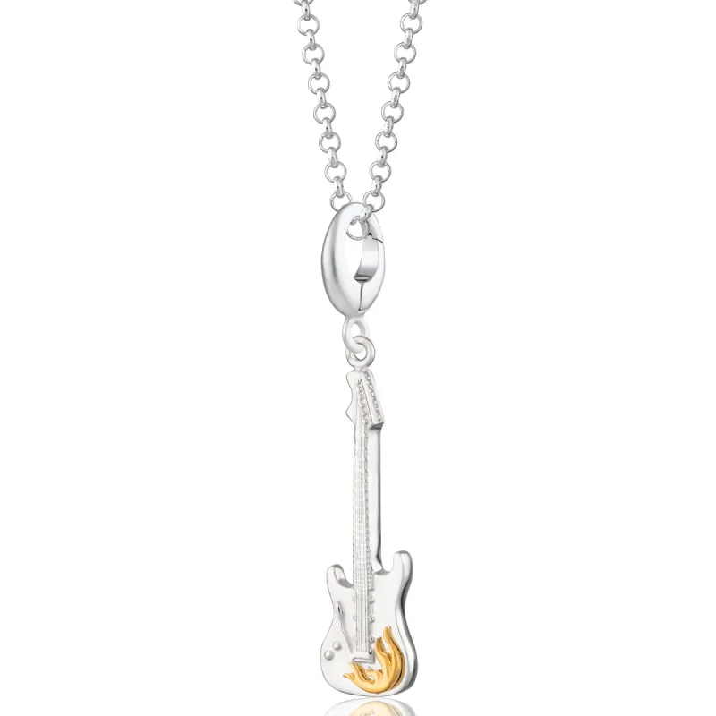 Silver Electric Guitar Charm Necklace sold by Lily Charmed
