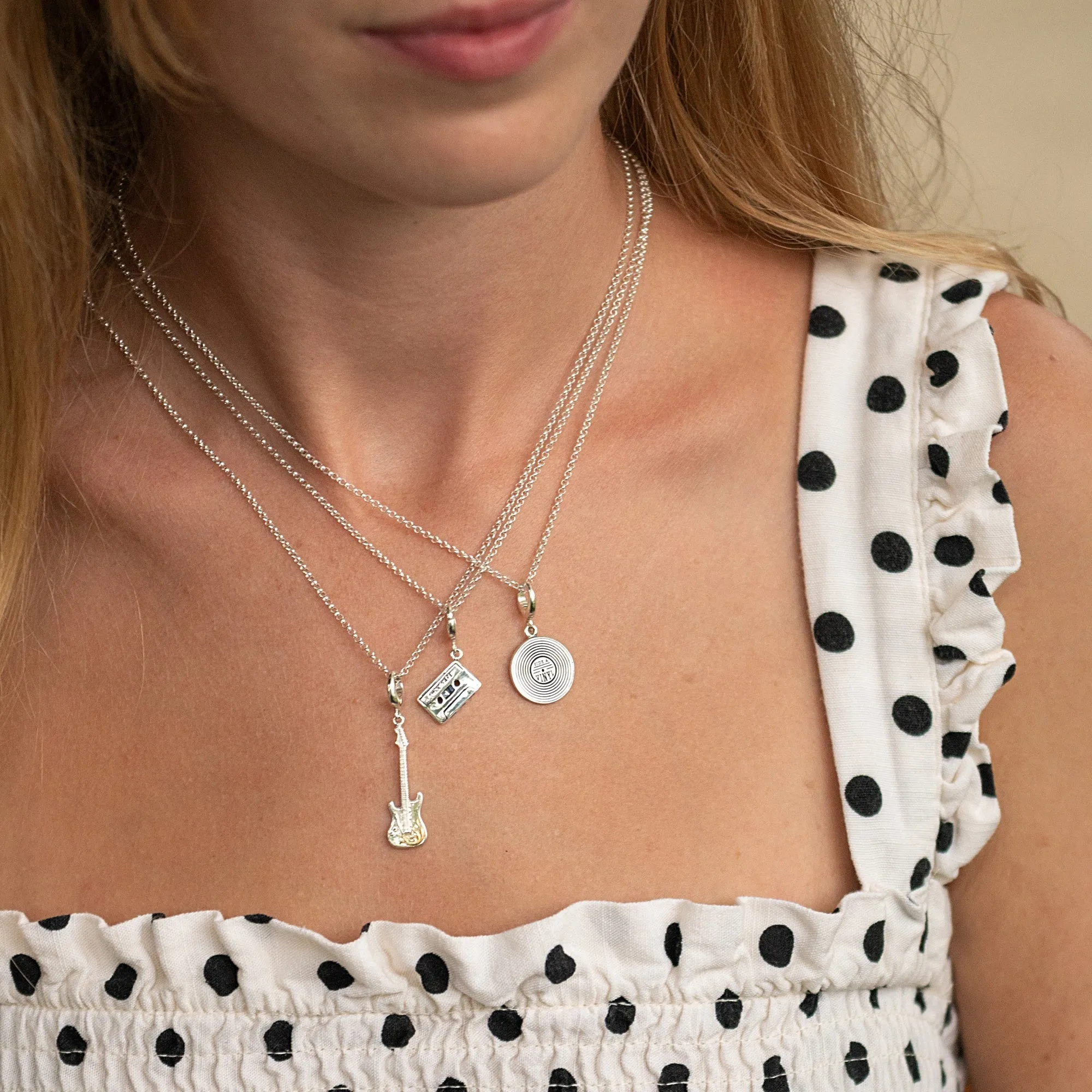 Silver Electric Guitar Charm Necklace sold by Lily Charmed product image thumbnail 3