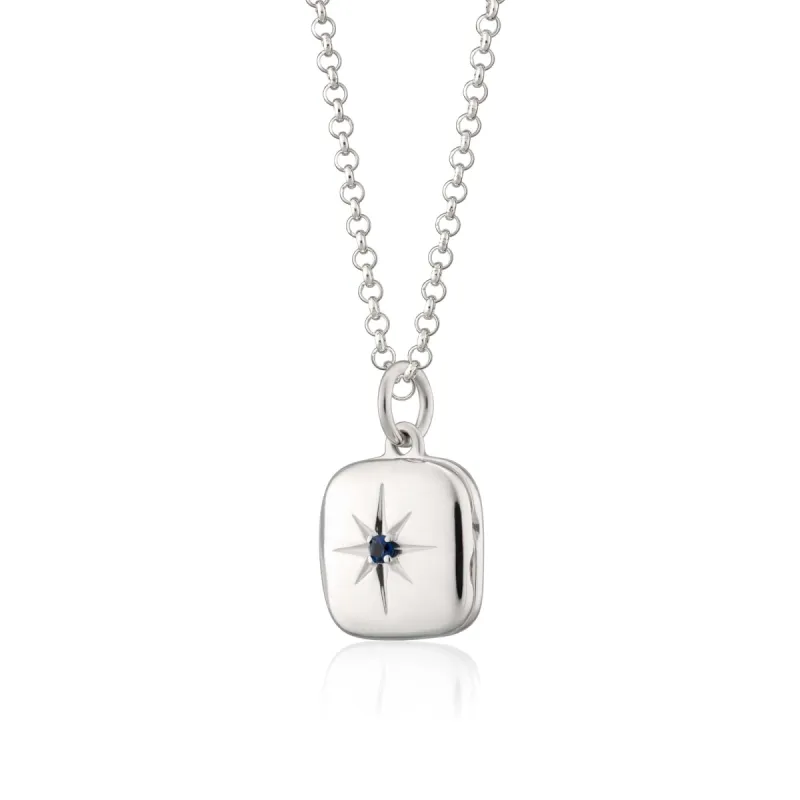 Silver Star Locket Necklace with Blue Stone sold by Lily Charmed