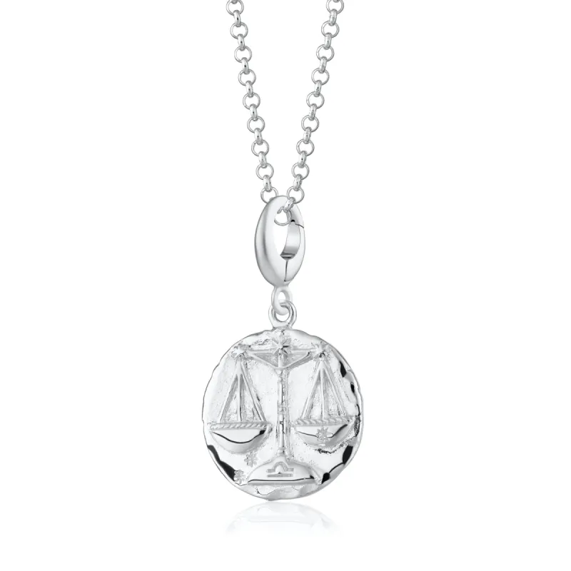 Engraved Silver Libra Zodiac Charm Necklace sold by Lily Charmed