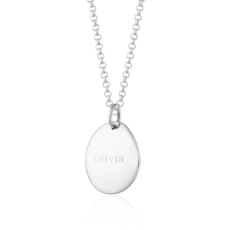 Engraved Silver Pebble Charm Necklace (Medium) sold by Lily Charmed