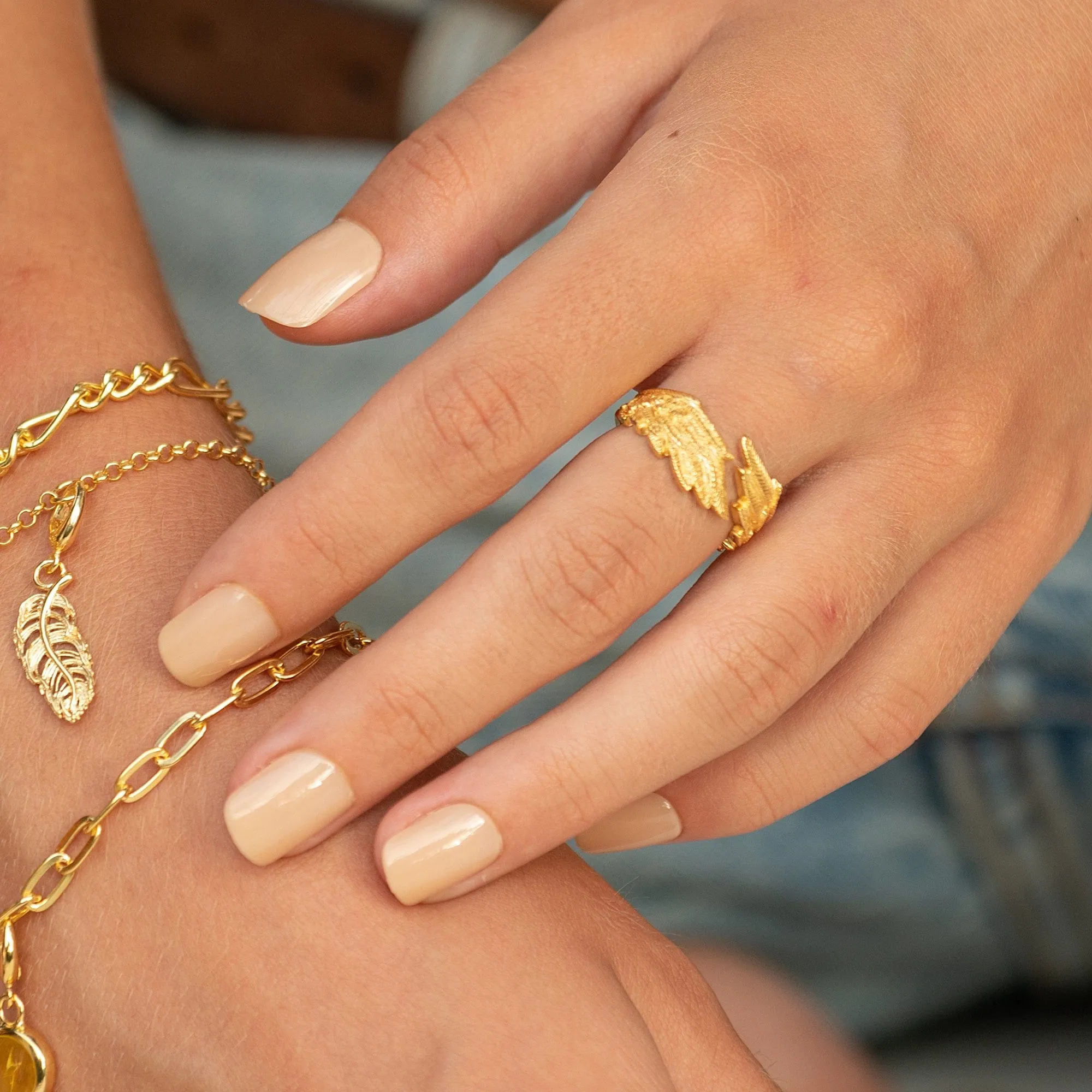 Gold Plated Angel Wing Hug Ring sold by Lily Charmed product image thumbnail 2