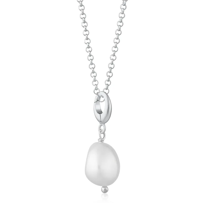 Silver Baroque Pearl Charm Necklace sold by Lily Charmed
