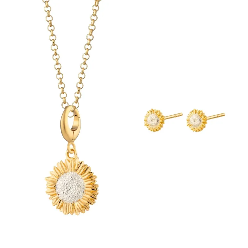 Gold Plated Sunflower Jewellery Set with Stud Earrings sold by Lily Charmed