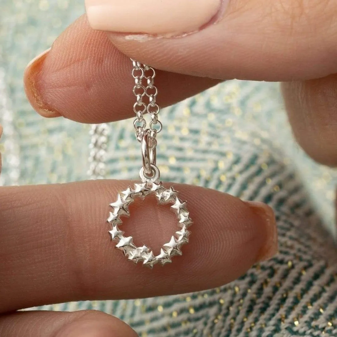 Silver Circle Star Cluster Charm Necklace sold by Lily Charmed product image thumbnail 3