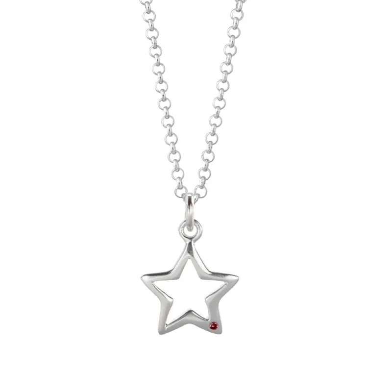 Silver and Ruby Open Star Necklace sold by Lily Charmed
