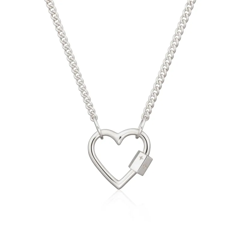 Silver Heart Carabiner Curb Chain Necklace sold by Lily Charmed