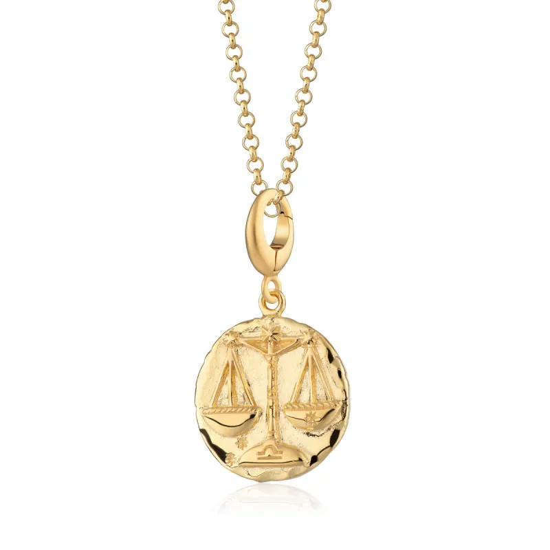 Engraved Gold Libra Zodiac Charm Necklace sold by Lily Charmed