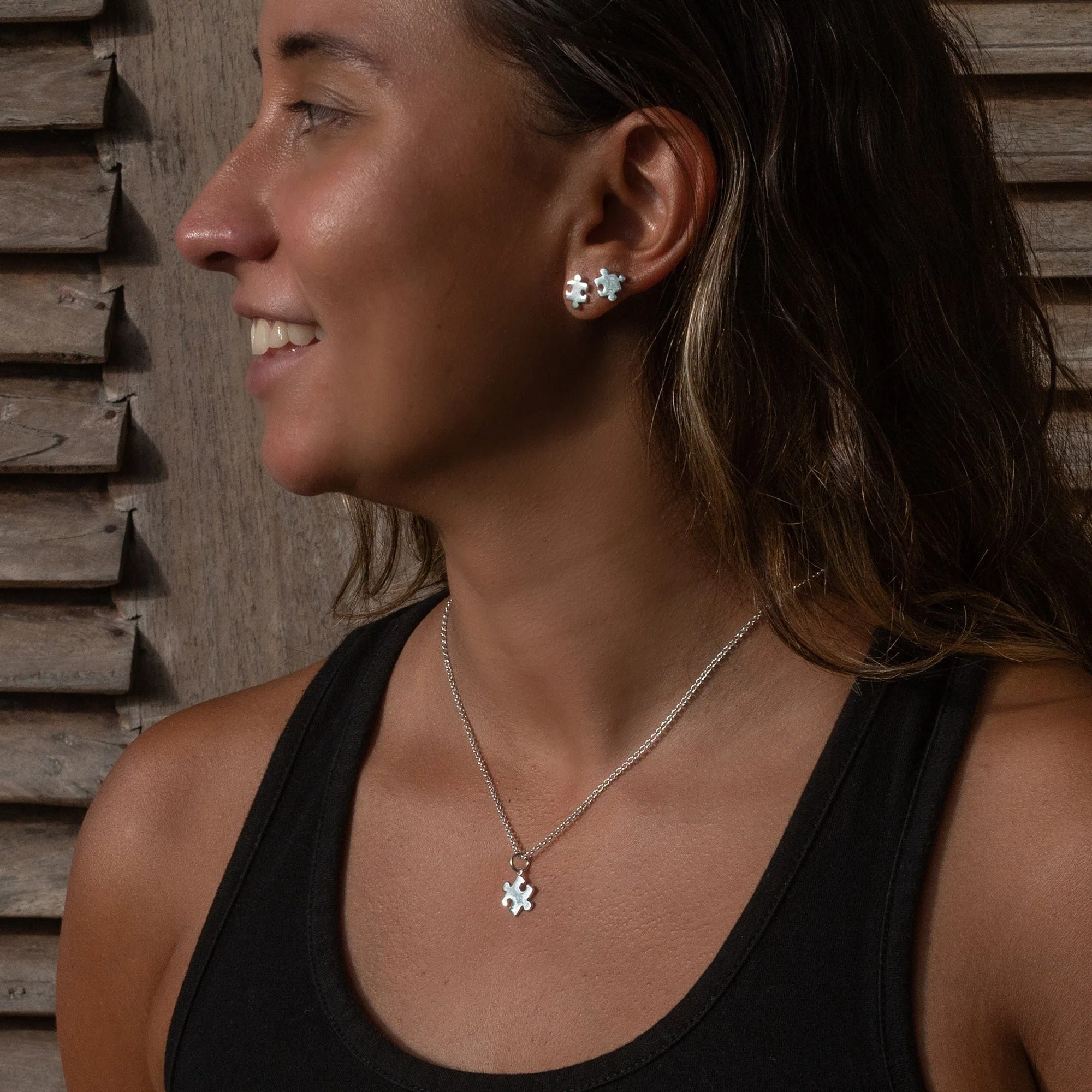 Engraved Silver Jigsaw Necklace sold by Lily Charmed product image thumbnail 4