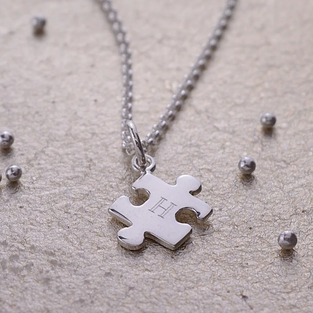 Engraved Silver Jigsaw Necklace sold by Lily Charmed
