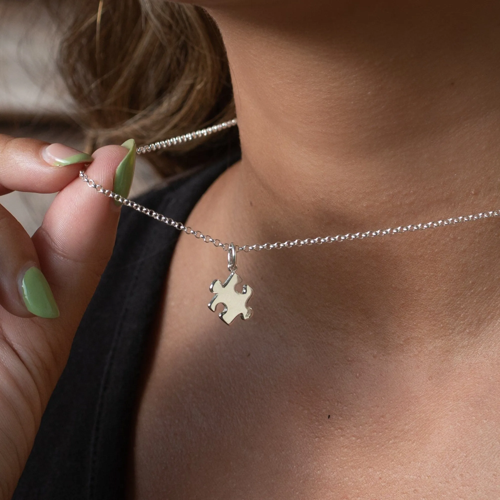 Engraved Silver Jigsaw Necklace sold by Lily Charmed product image thumbnail 3