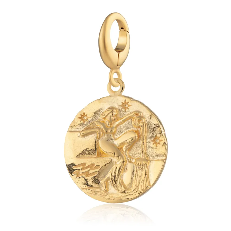 Engraved Gold Plated Aquarius Zodiac Charm sold by Lily Charmed