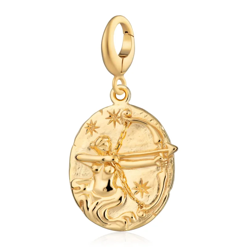 Engraved Gold Plated Sagittarius Zodiac Charm sold by Lily Charmed