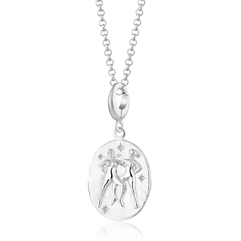 Engraved Silver Gemini Zodiac Charm Necklace sold by Lily Charmed