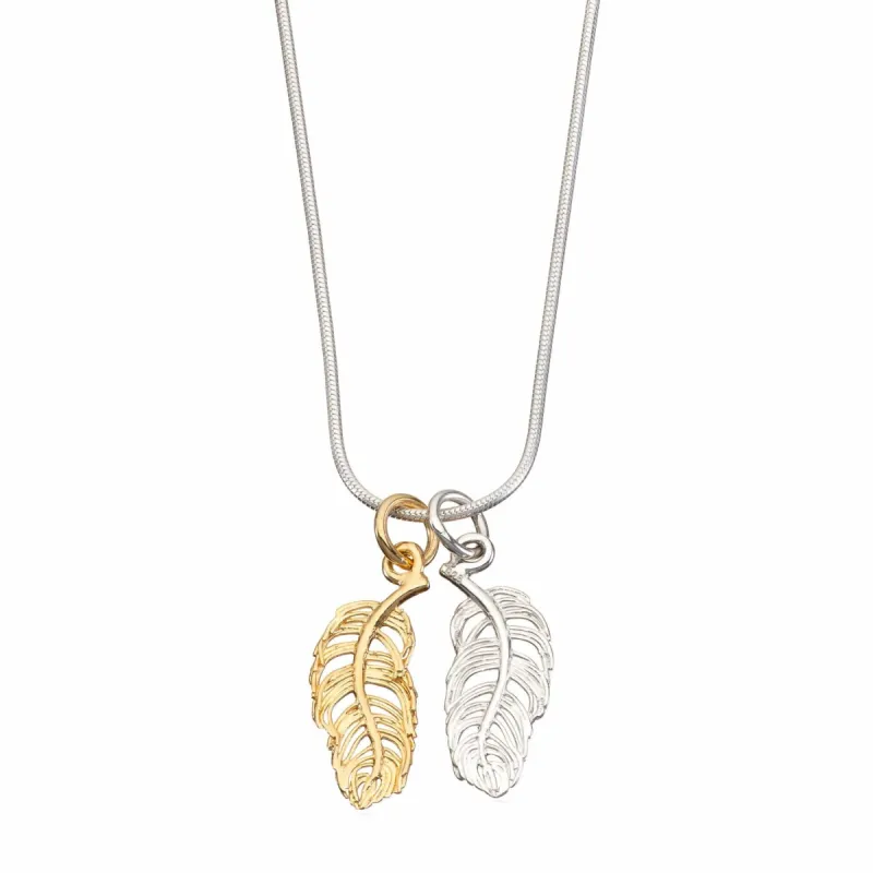 Silver Mixed Metal Feather Necklace sold by Lily Charmed
