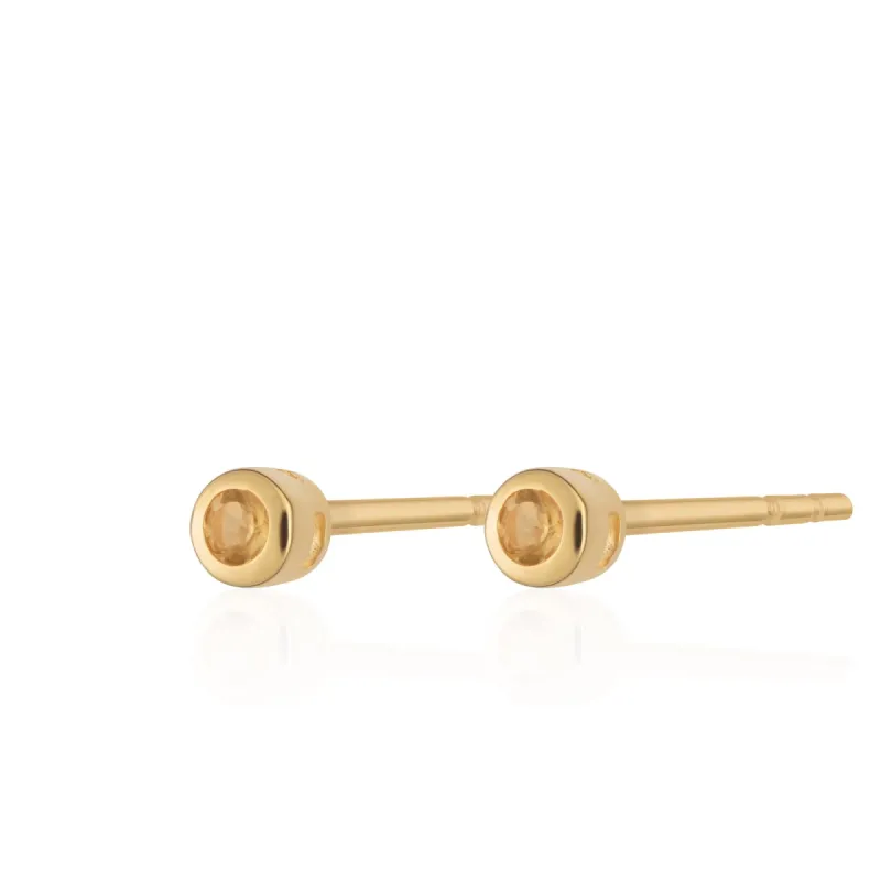 Gold Plated November Birthstone Teeny Stud Earrings (Citrine) sold by Lily Charmed