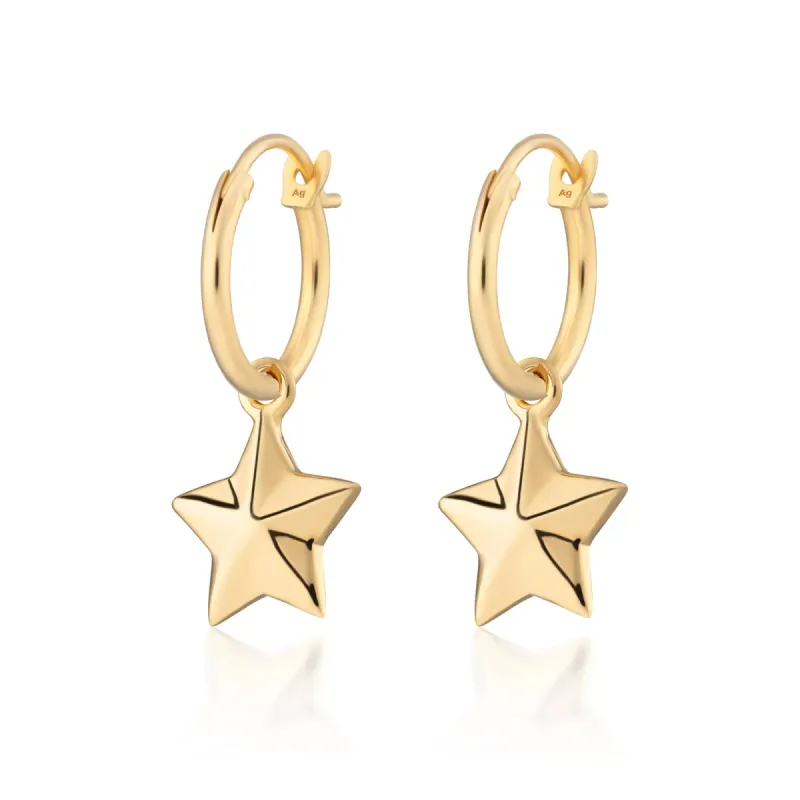 Gold Plated Faceted Star Charm Hoop Earrings sold by Lily Charmed