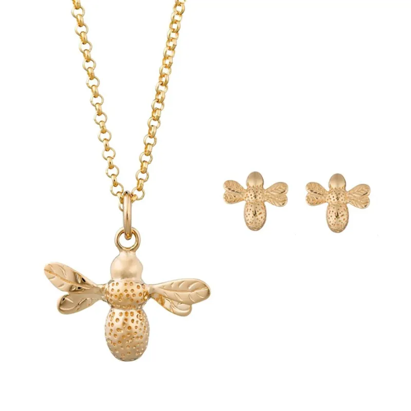 Gold Plated Bee Jewellery Set With Stud Earrings sold by Lily Charmed