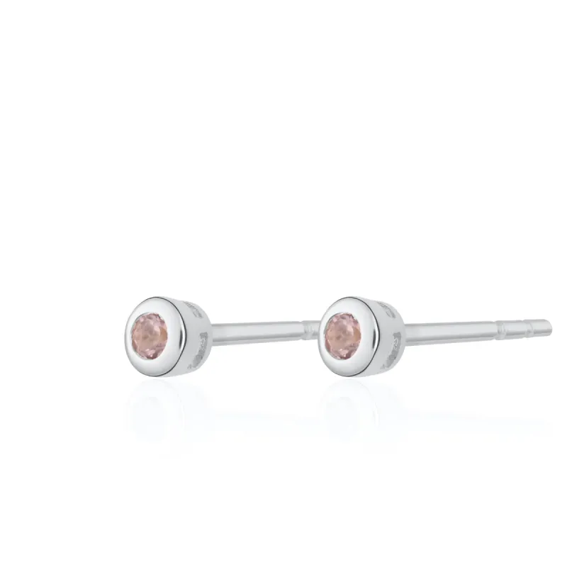 Silver October Birthstone Teeny Stud Earrings (Pink Tourmaline) sold by Lily Charmed