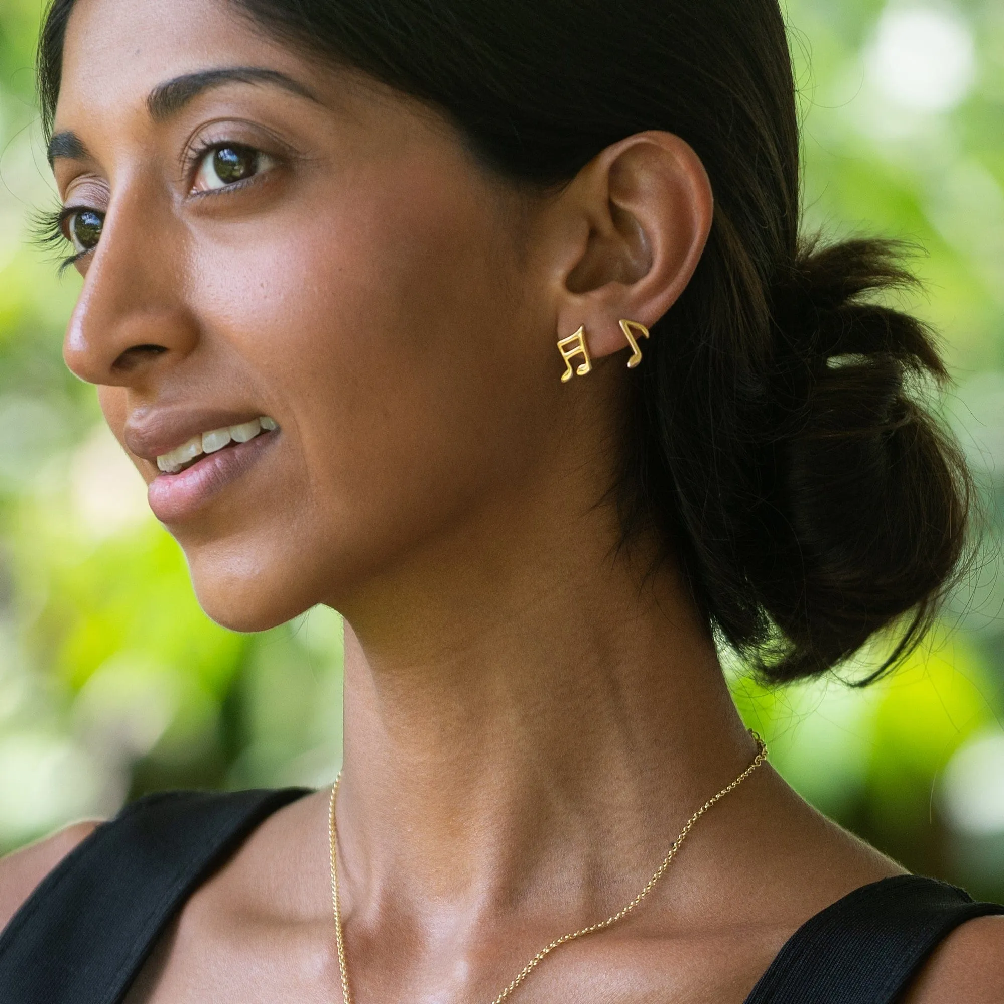Gold Plated Music Note Stud Earrings sold by Lily Charmed product image thumbnail 3