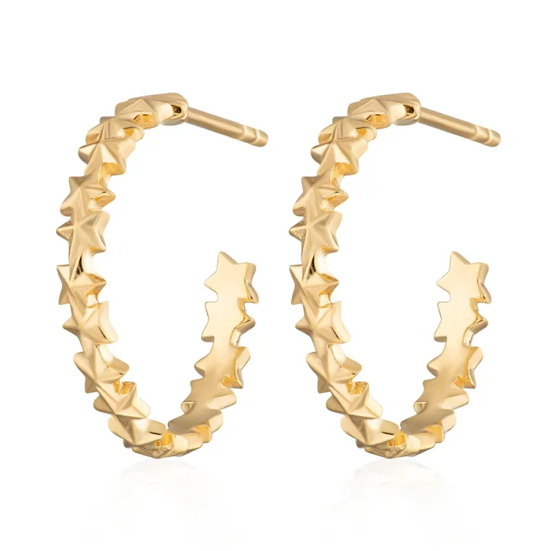 Gold Plated Large Star Cluster Hoop Stud Earrings sold by Lily Charmed