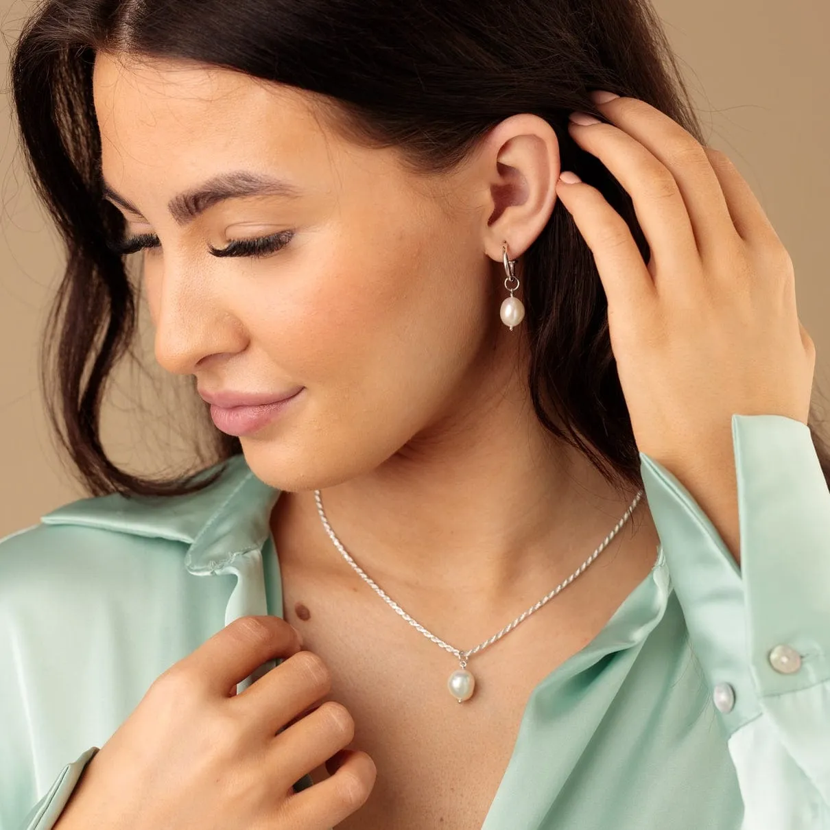 Gold Plated Baroque Pearl Twisted Chain Necklace sold by Lily Charmed product image thumbnail 3