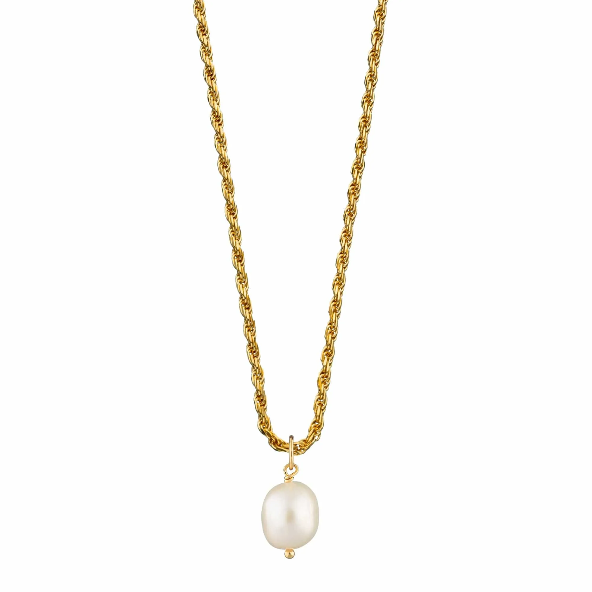 Gold Plated Baroque Pearl Twisted Chain Necklace sold by Lily Charmed