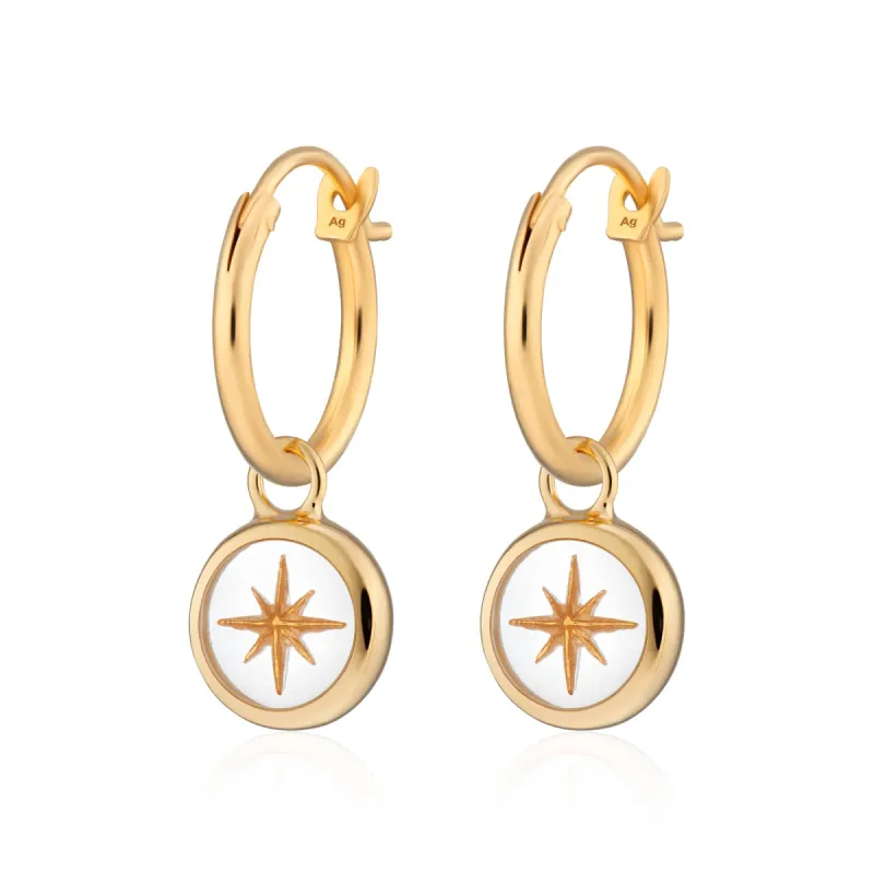 Gold Plated White Star Resin Charm Hoop Earrings sold by Lily Charmed