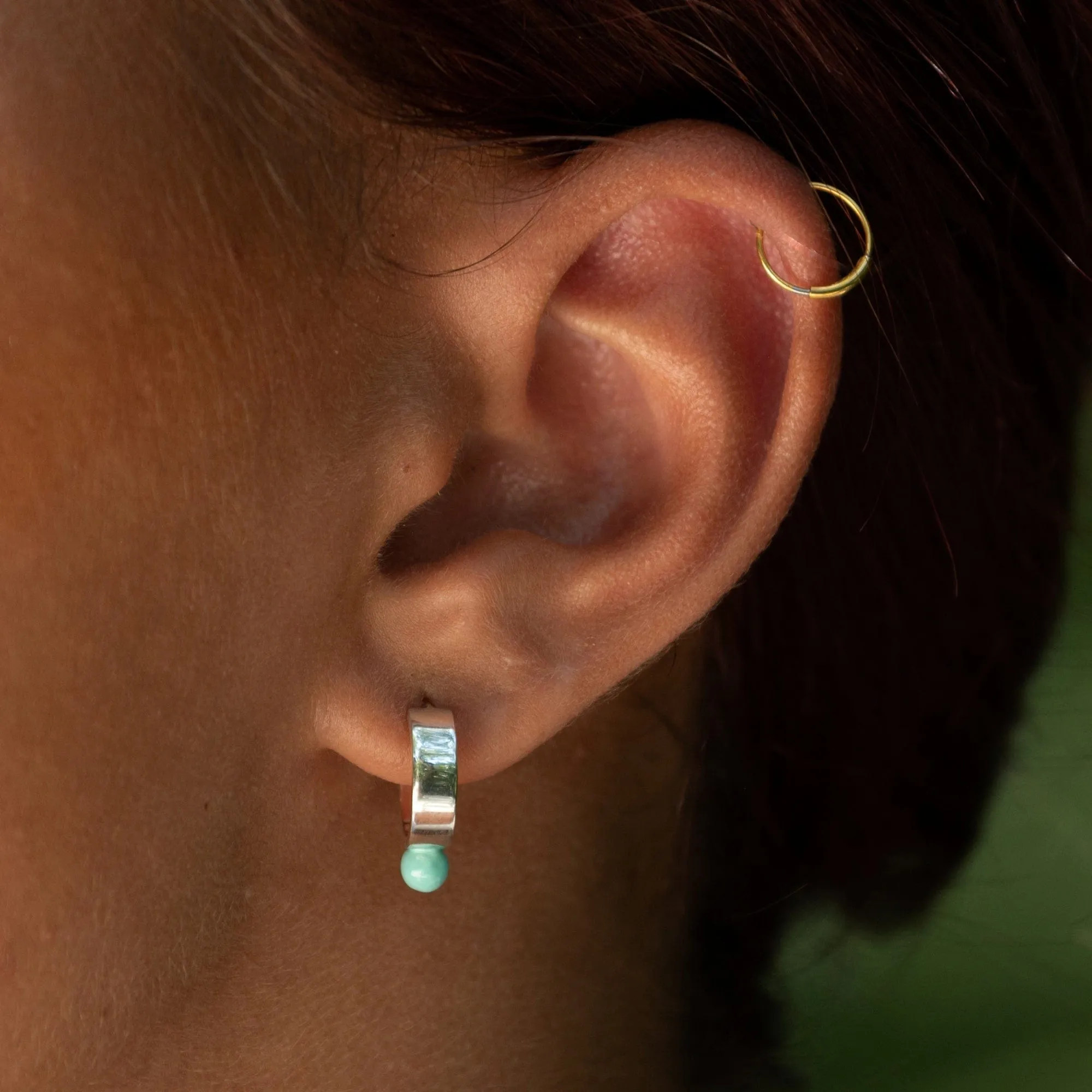 Silver Wide Huggie Earrings with Turquoise Dot sold by Lily Charmed product image thumbnail 2