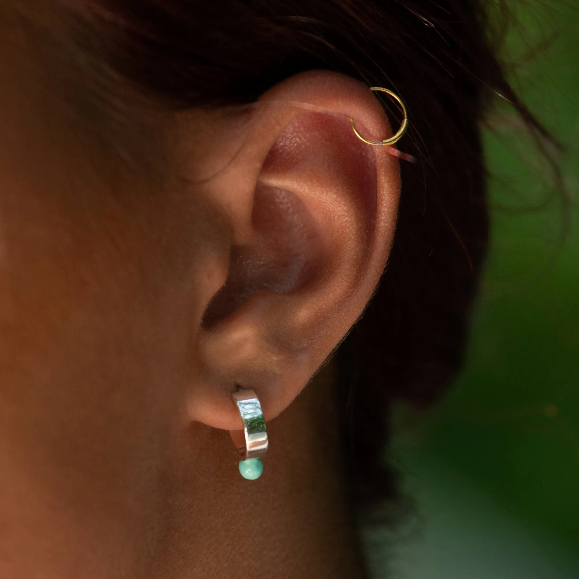 Silver Wide Huggie Earrings with Turquoise Dot sold by Lily Charmed product image thumbnail 3