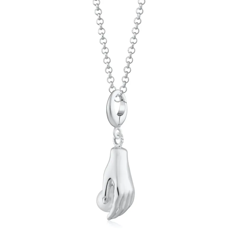 Silver Hand and Pearl Charm Necklace sold by Lily Charmed