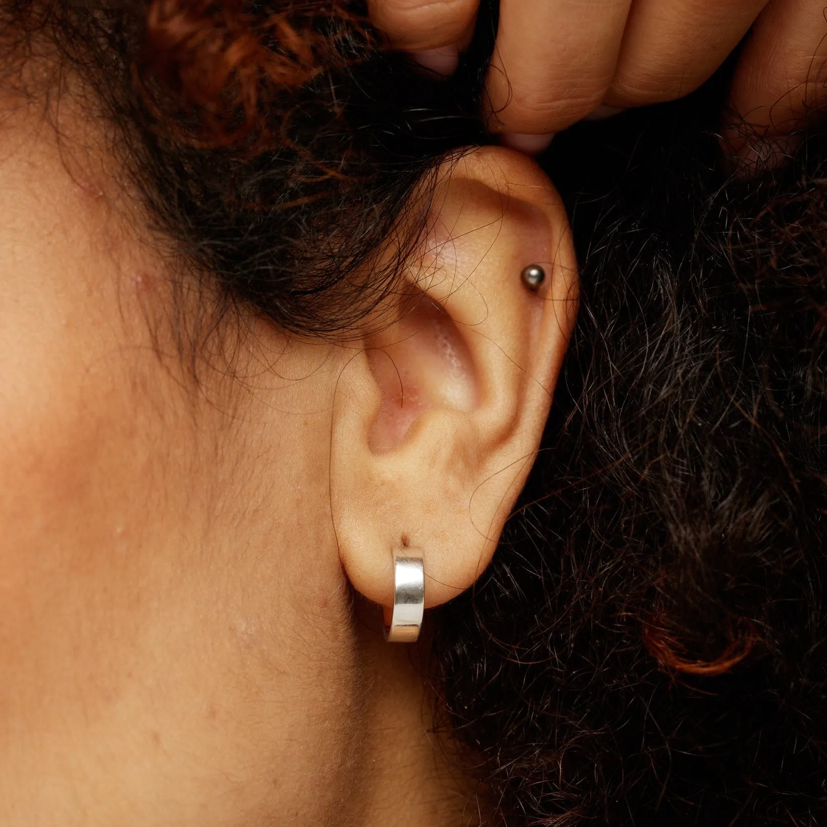 Silver Wide Huggie Hoop Earrings sold by Lily Charmed product image thumbnail 2