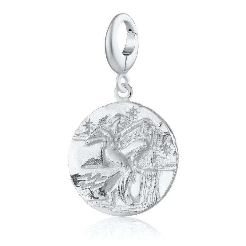 Engraved Silver Aquarius Zodiac Charm sold by Lily Charmed