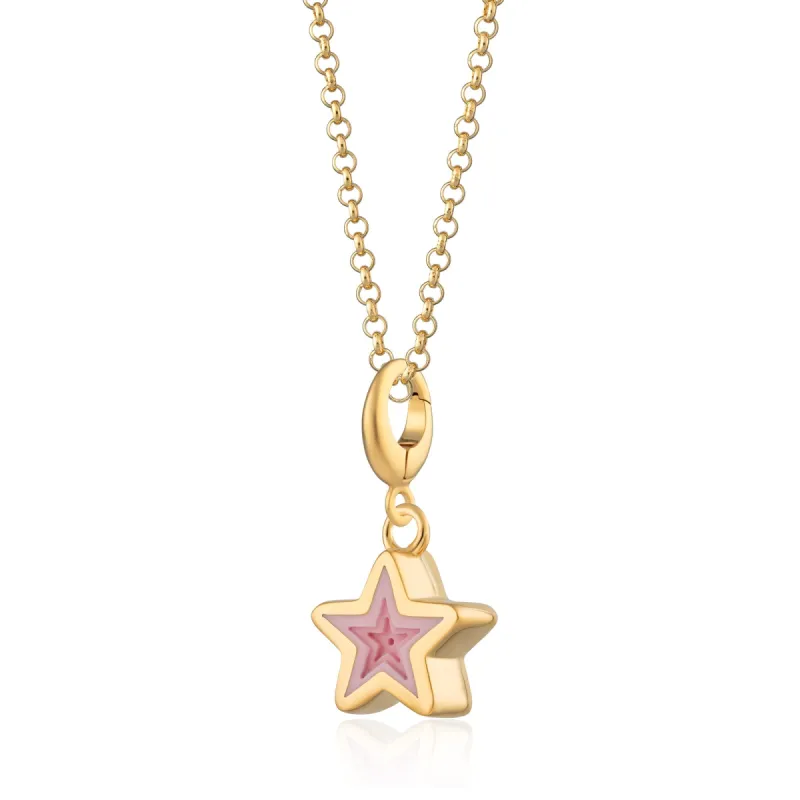 Gold Plated Geometric Pink Star Charm Necklace sold by Lily Charmed
