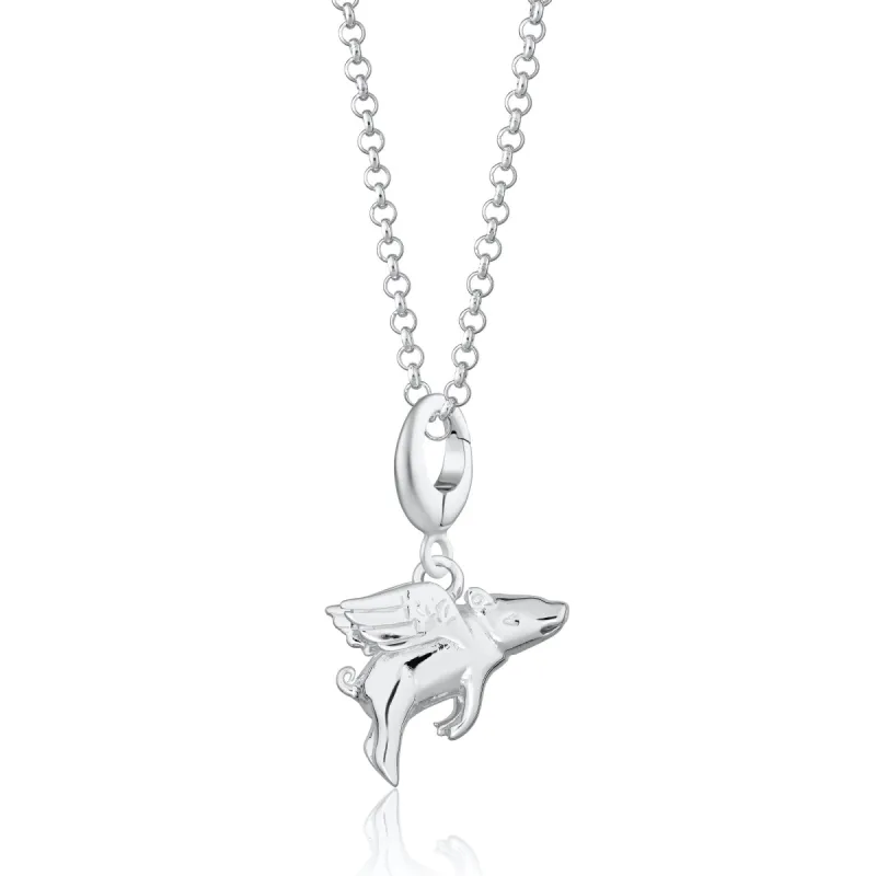 Silver Flying Pig Charm Necklace sold by Lily Charmed