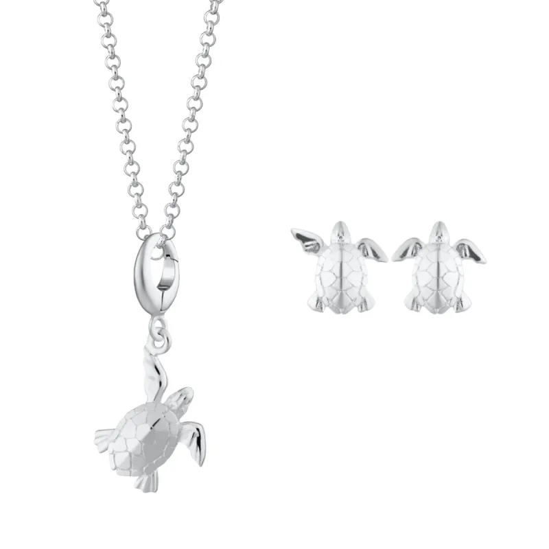 Silver Turtle Jewellery Set With Stud Earrings sold by Lily Charmed