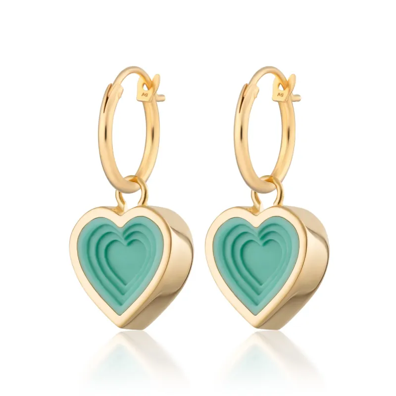 Gold Plated Turquoise Heart Charm Hoop Earrings sold by Lily Charmed