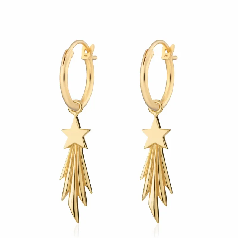 Gold Plated Shooting Star Charm Hoop Earrings sold by Lily Charmed