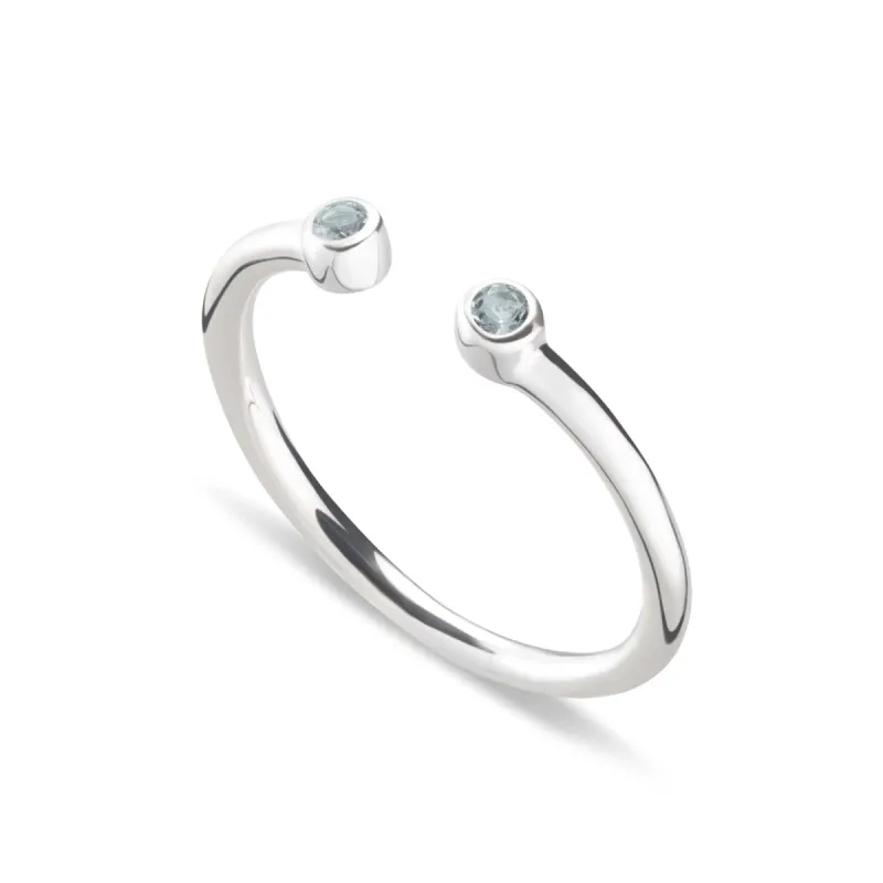March Birthstone Silver and Aquamarine Open Style Ring made by Lily Charmed