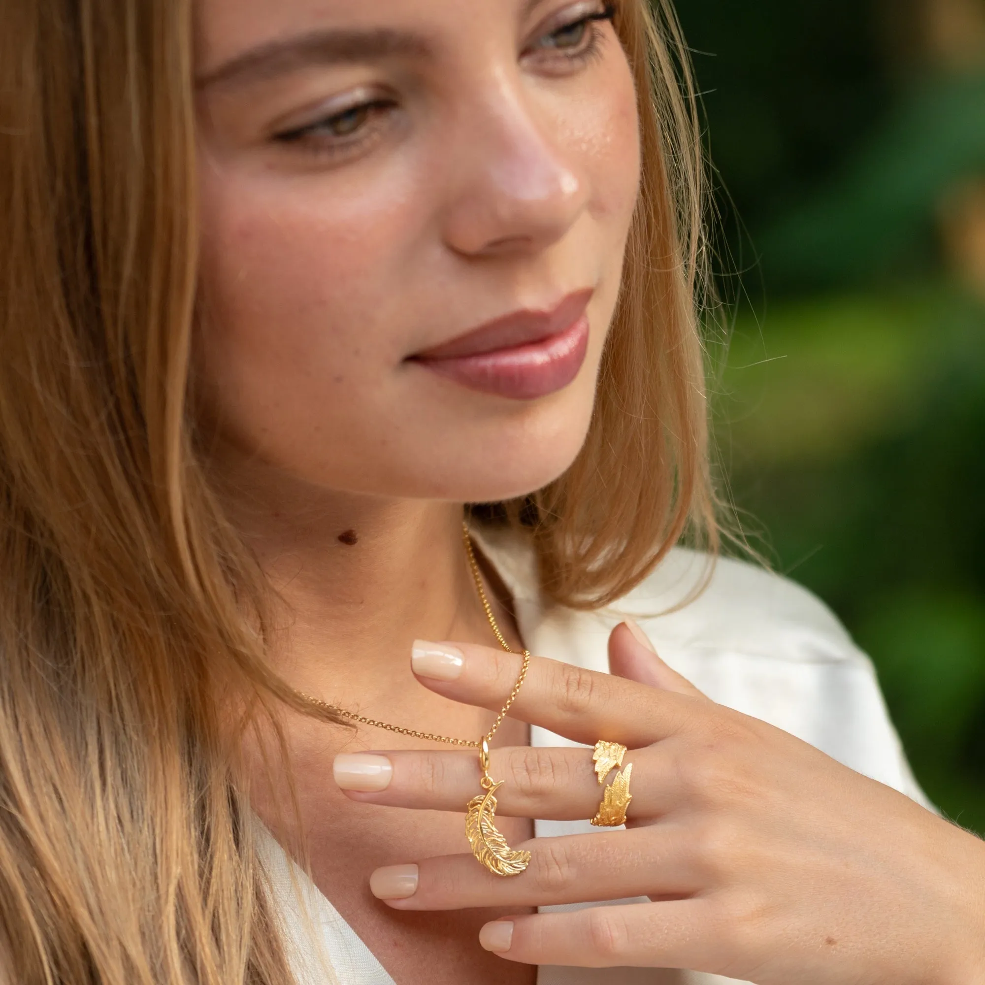 Large Gold Feather Charm Necklace sold by Lily Charmed product image thumbnail 3