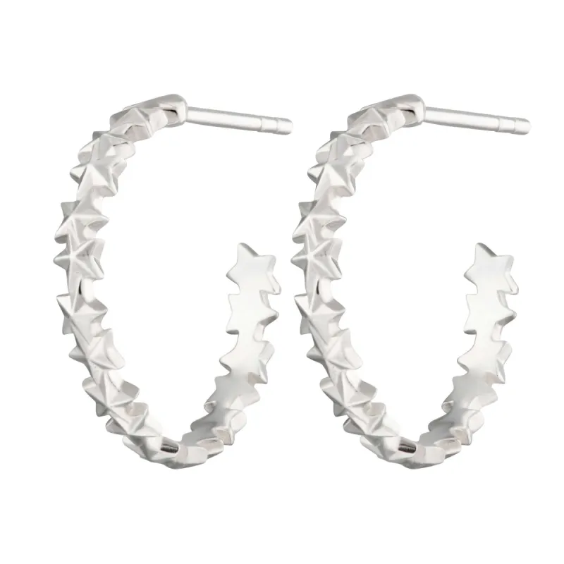 Silver Large Star Cluster Hoop Stud Earrings sold by Lily Charmed