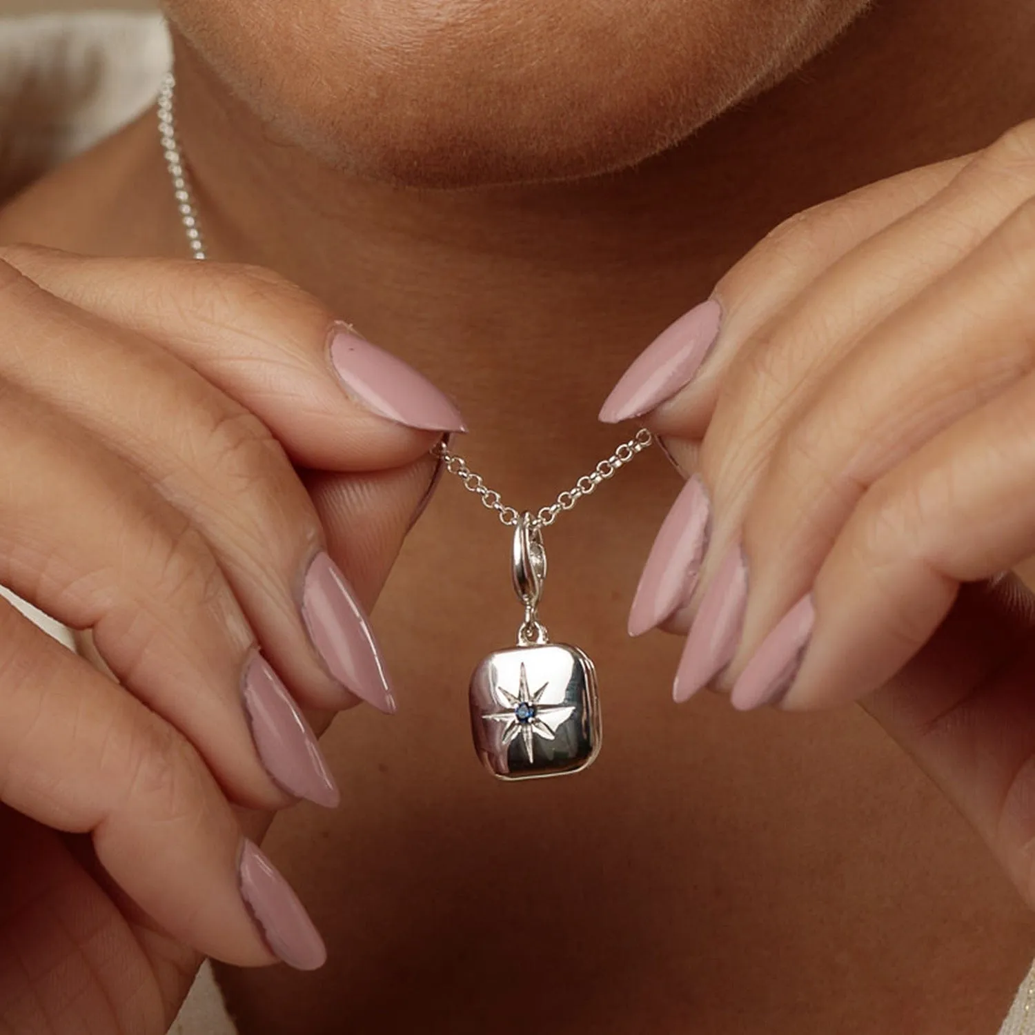 Silver Star Locket Charm with Blue Stone sold by Lily Charmed product image thumbnail 2