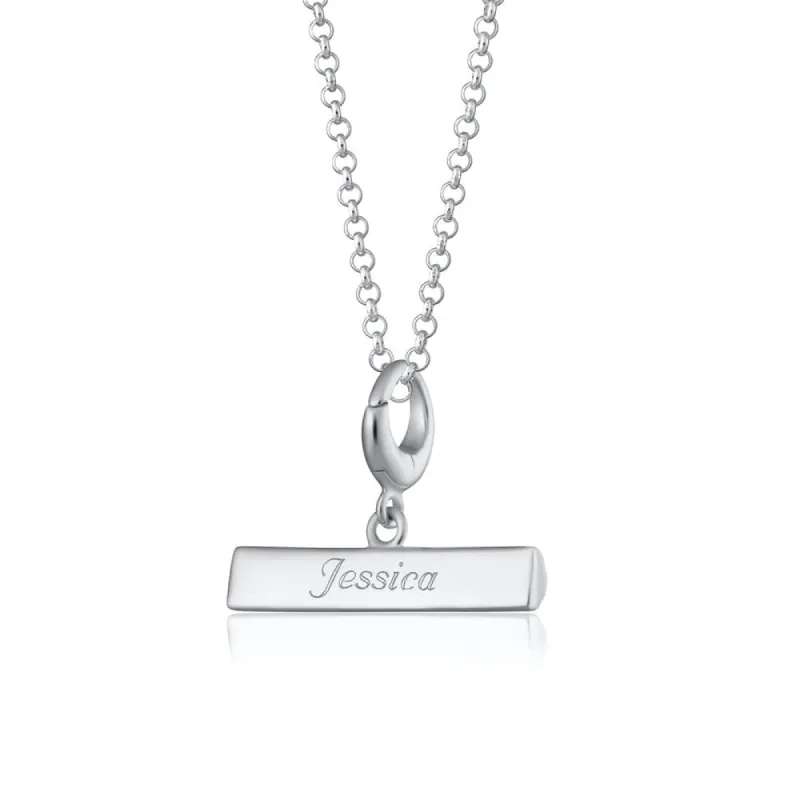 Engraved Silver T Bar Charm Necklace sold by Lily Charmed