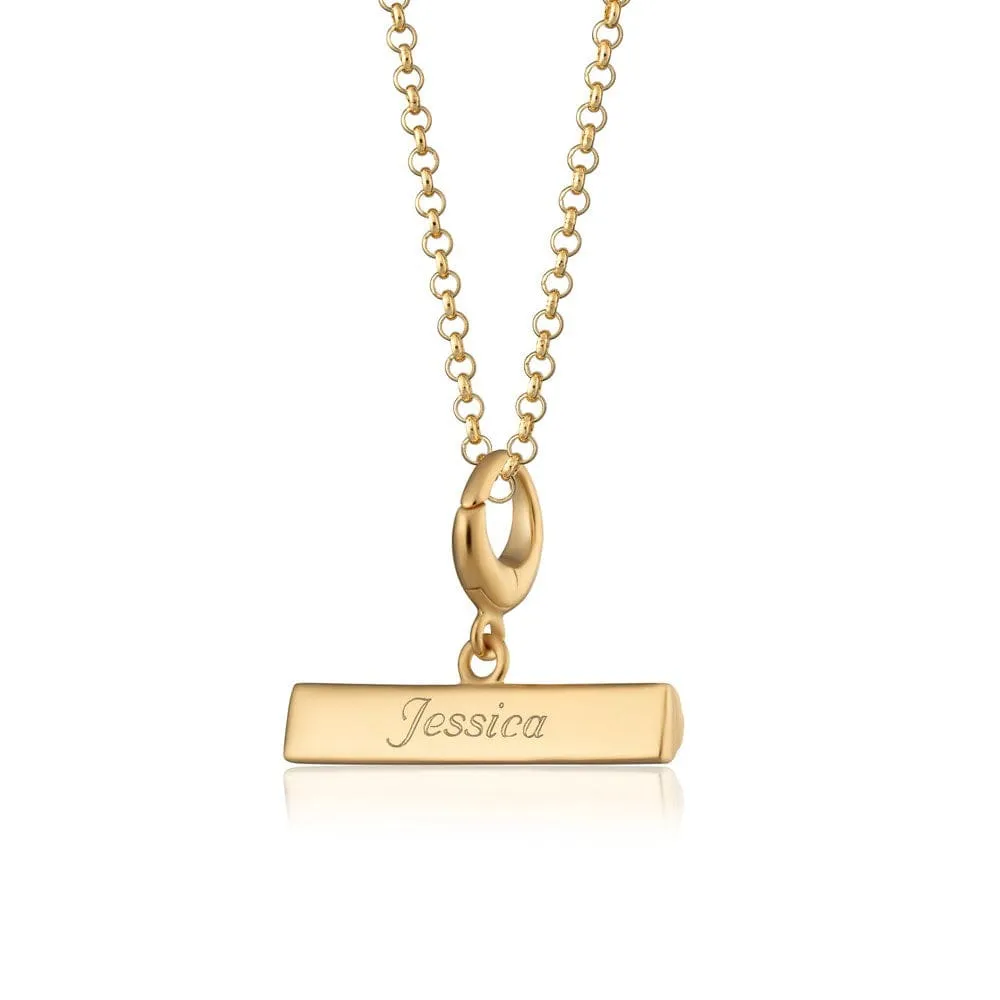 Engraved Gold T Bar Charm Necklace sold by Lily Charmed