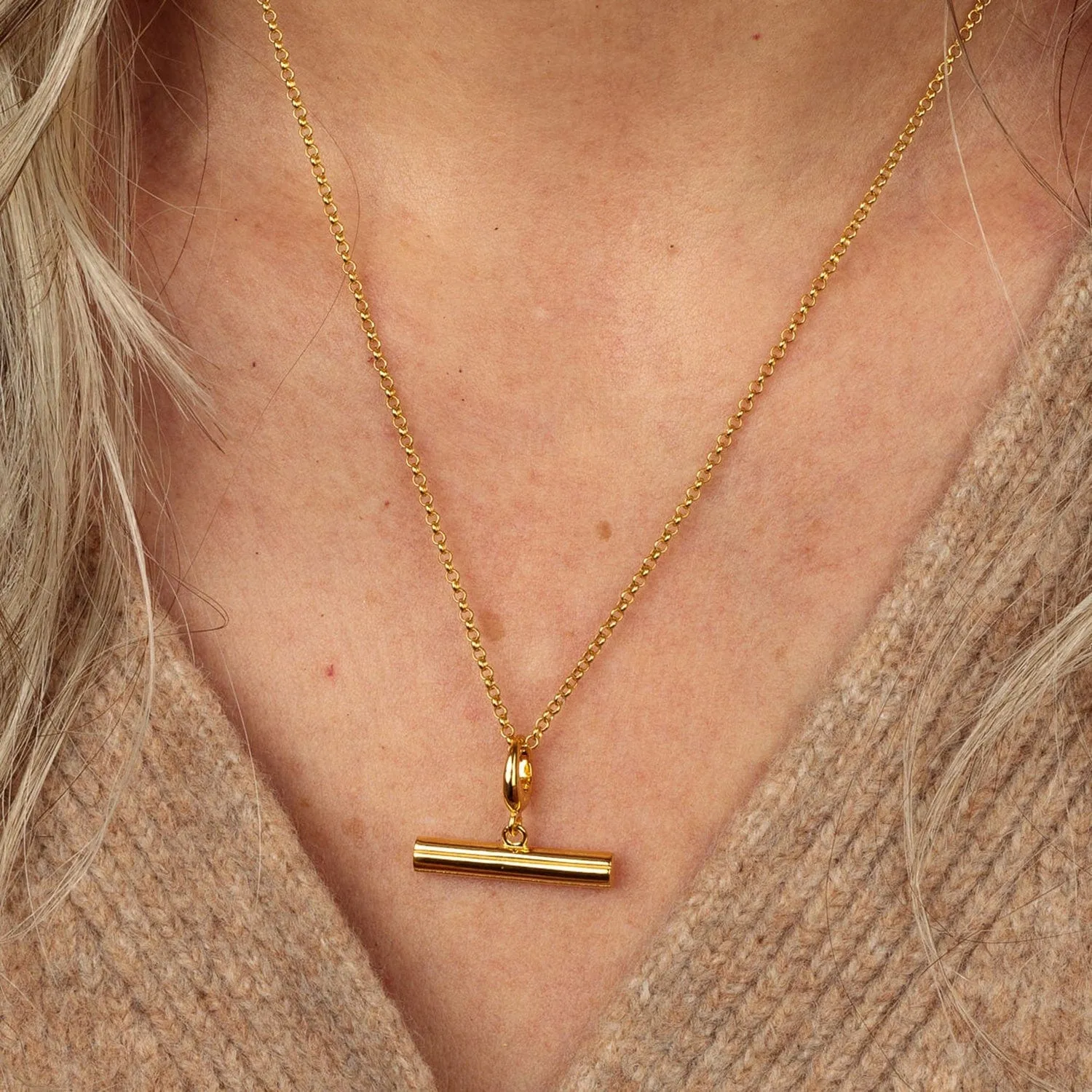 Engraved Gold T Bar Charm Necklace sold by Lily Charmed product image thumbnail 2