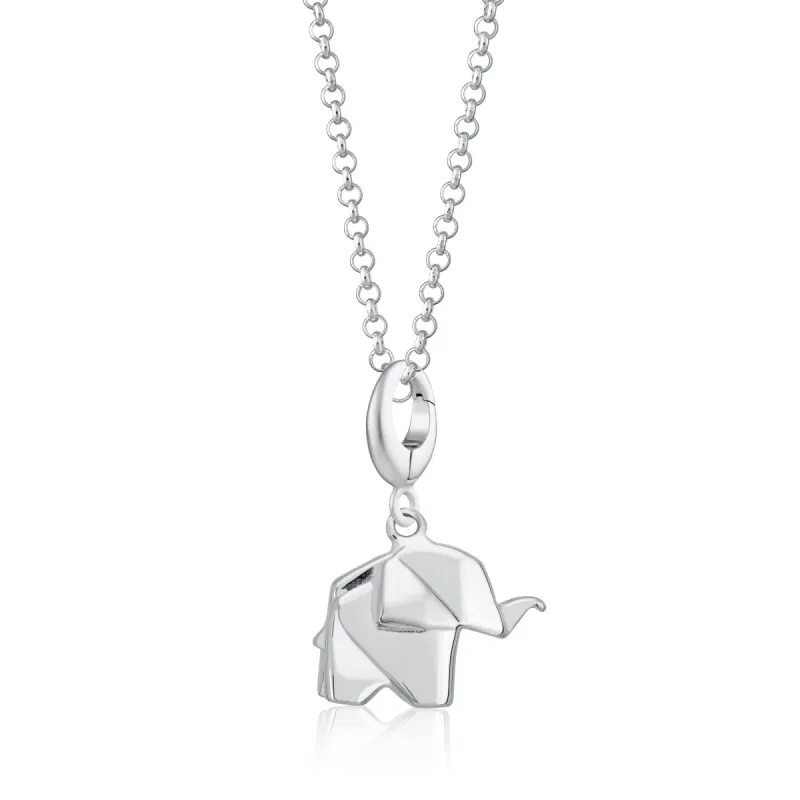 Silver Origami Elephant Charm Necklace sold by Lily Charmed