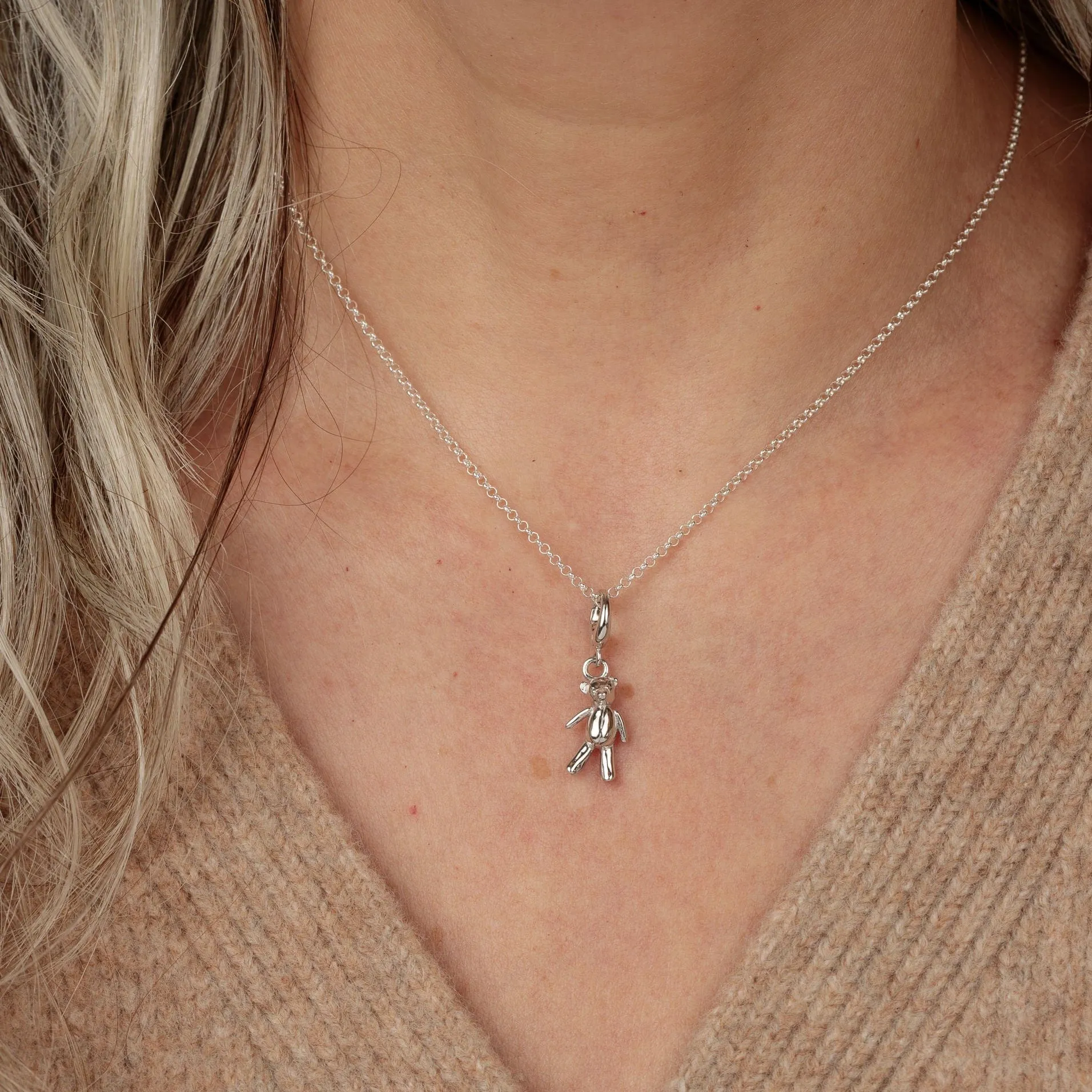 Silver Vintage Teddy Bear Charm Necklace sold by Lily Charmed product image thumbnail 3