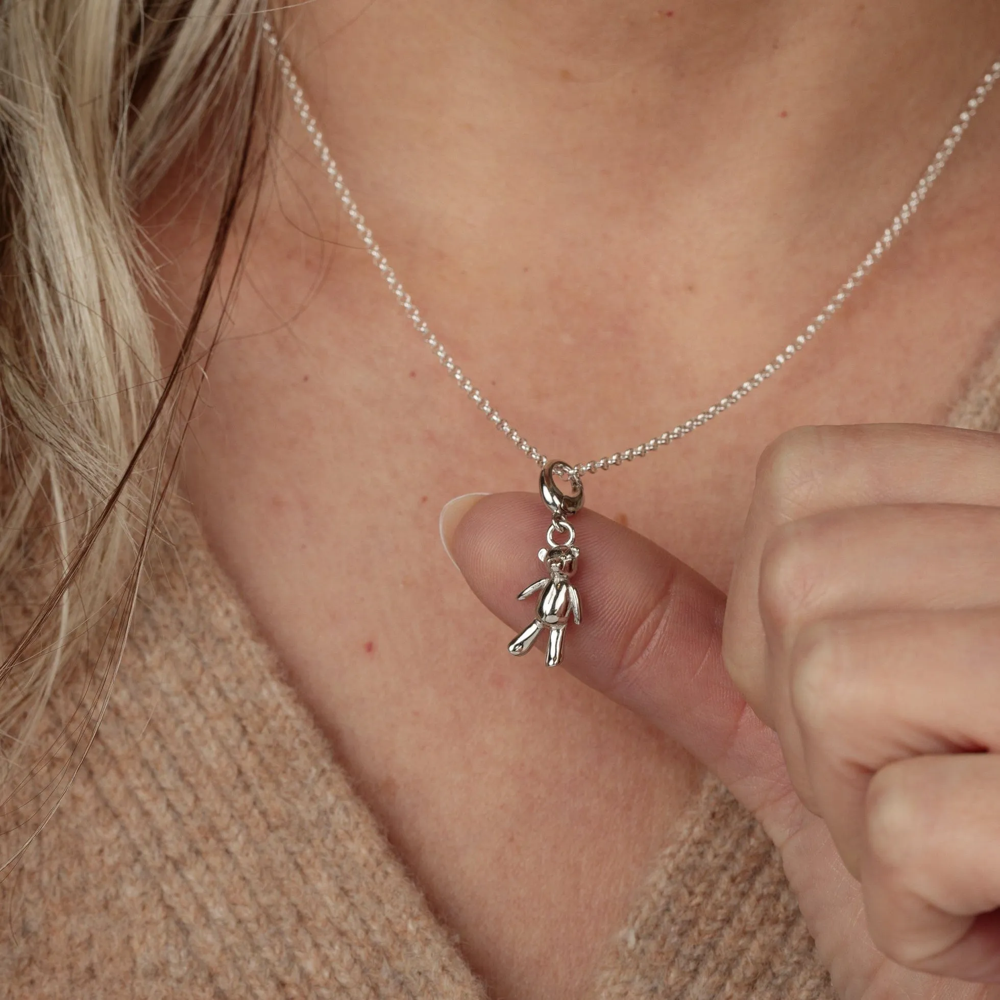 Silver Vintage Teddy Bear Charm Necklace sold by Lily Charmed product image thumbnail 2