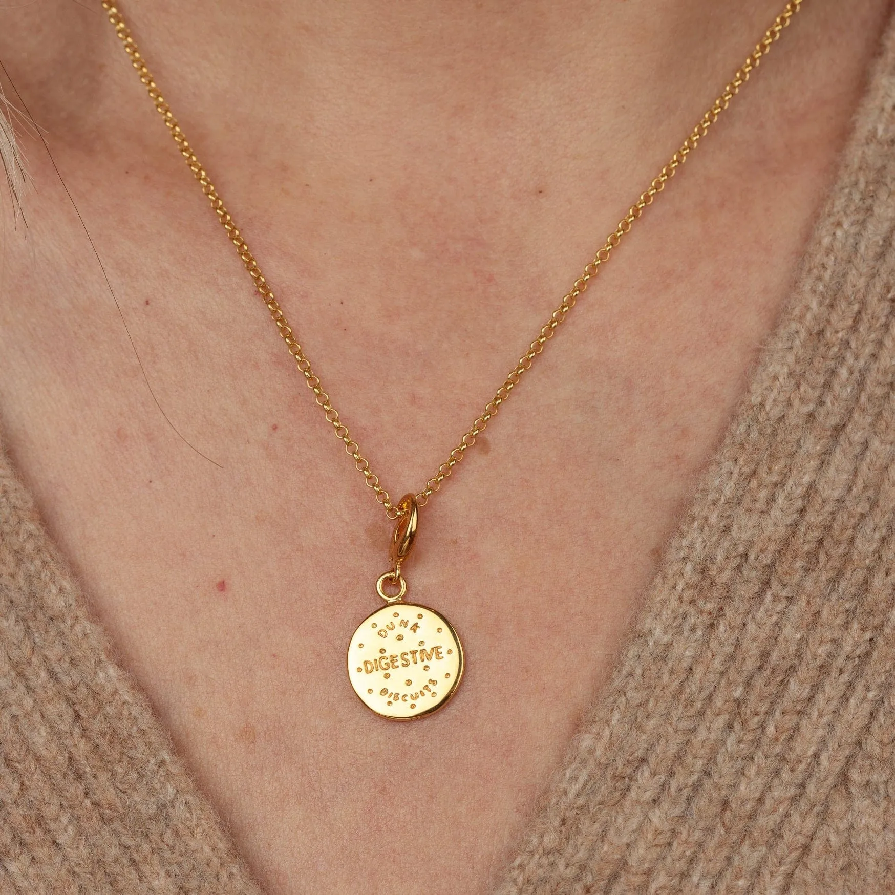 Gold Digestive Biscuit Charm Necklace sold by Lily Charmed product image thumbnail 2